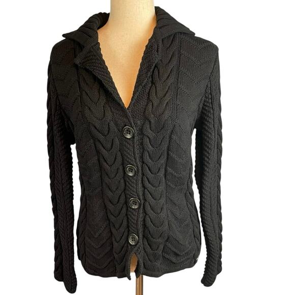 Saint James 100% Cotton Chunky Cardigan Sweater Black Women's Size 8 - Picture 2 of 9